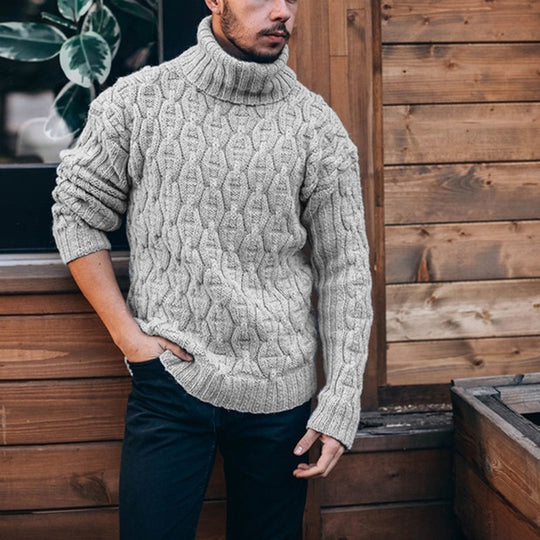 Herren Strickpullover mit hohem Kragen und strukturiertem Kabelmuster R&B