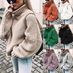 Damen Grobstrickpullover mit hohem Kragen und lässigem Schnitt R&B