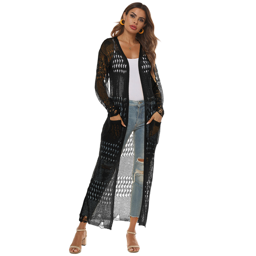 Damen luftiger Strickmantel mit durchbrochenem Design R&B
