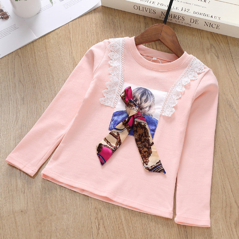 Mädchen Langarmshirt mit verspieltem Spitzenbesatz und modischem Schleifendetail R&B