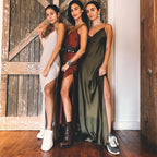 Damen Elegantes Maxikleid mit schmalen Spaghetti-Trägern und fließendem Schnitt R&B
