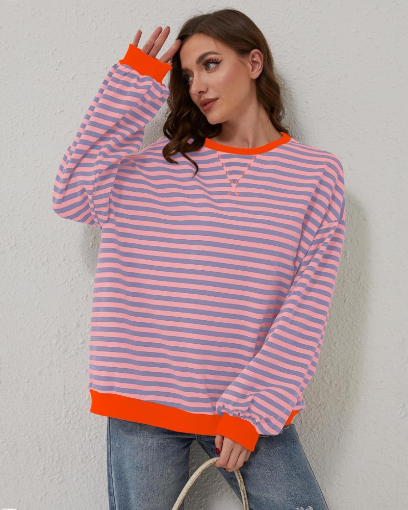 R&B | Übergrößen Streifen Langarm Sweatshirt