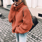Damen Grobstrickpullover mit hohem Kragen und lässigem Schnitt R&B
