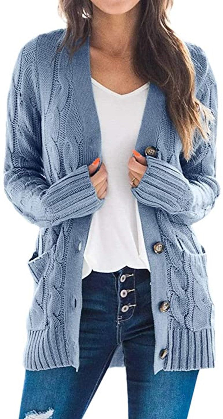 Damen Strickjacke mit strukturiertem Zopfdesign und praktischen Taschen R&B