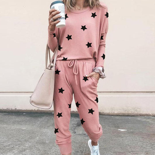 Damen Freizeit-Loungewear-Set mit floralem Muster und elastischem Bund R&B