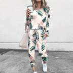 Damen Freizeit-Loungewear-Set mit floralem Muster und elastischem Bund