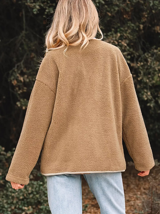 R&B | Damen Button-Front Sherpa Teddy Jacke