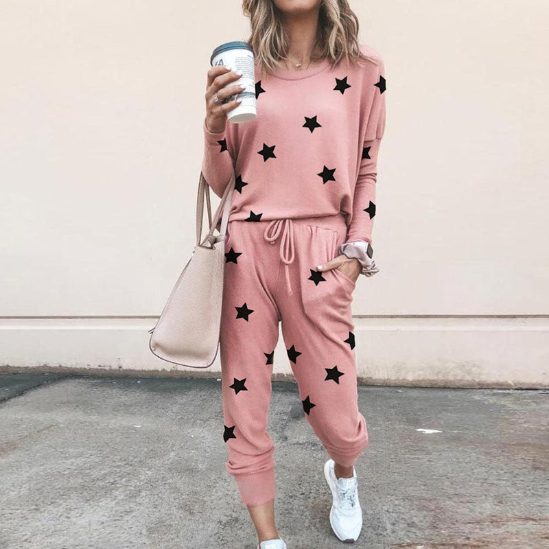 Damen Sweatpants-Set mit Sternen-Print und elastischem Bund R&B