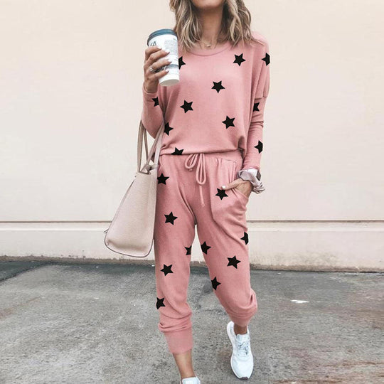 Damen Sweatpants-Set mit Sternen-Print und elastischem Bund R&B