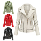 Damen nan taillierte Kunstleder-Bikerjacke mit asymmetrischem Reißverschluss und Ziernähten R&B