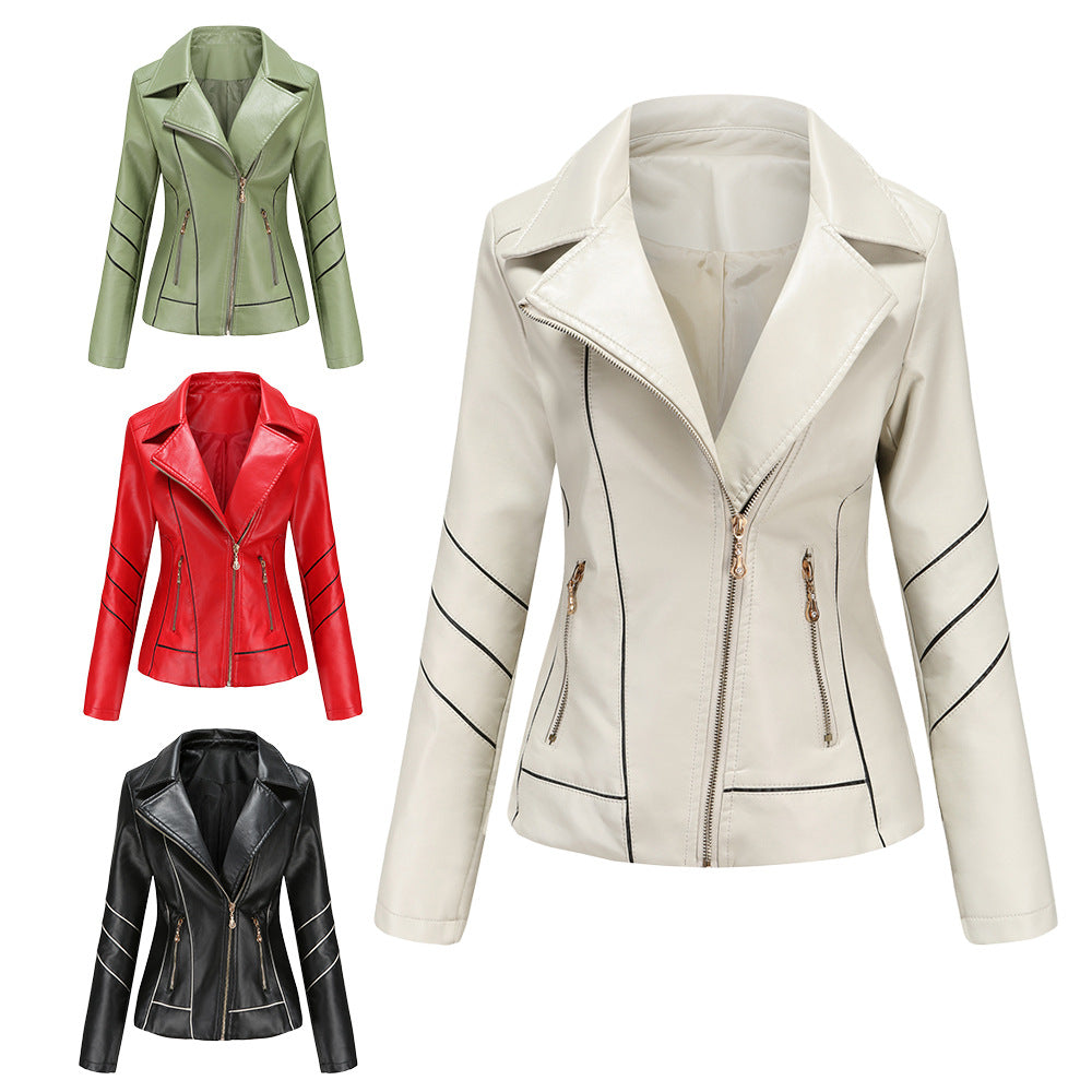 Damen nan taillierte Kunstleder-Bikerjacke mit asymmetrischem Reißverschluss und Ziernähten R&B