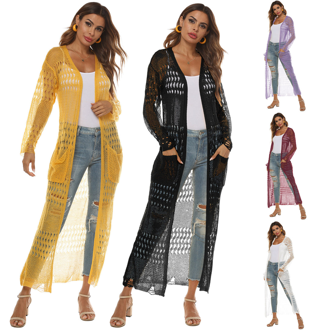 Damen luftiger Strickmantel mit durchbrochenem Design R&B