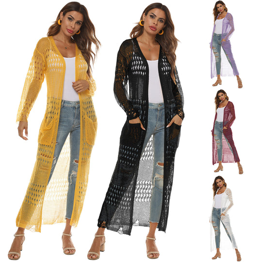 Damen luftiger Strickmantel mit durchbrochenem Design R&B