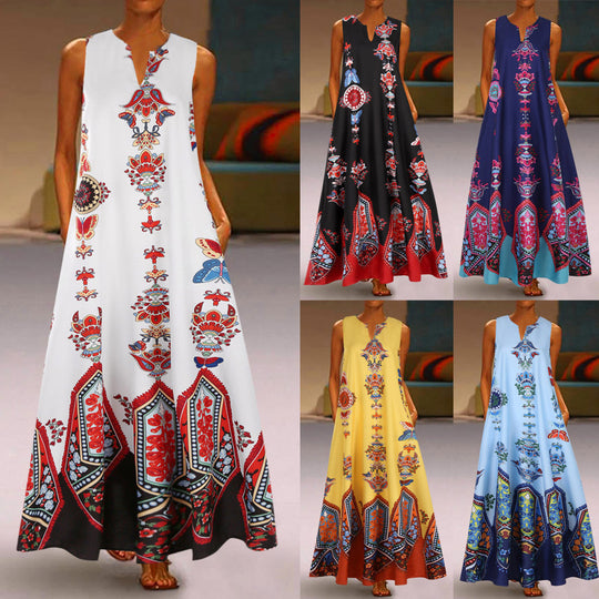 Damen Maxikleid mit floralem Design und schwingendem Saum R&B