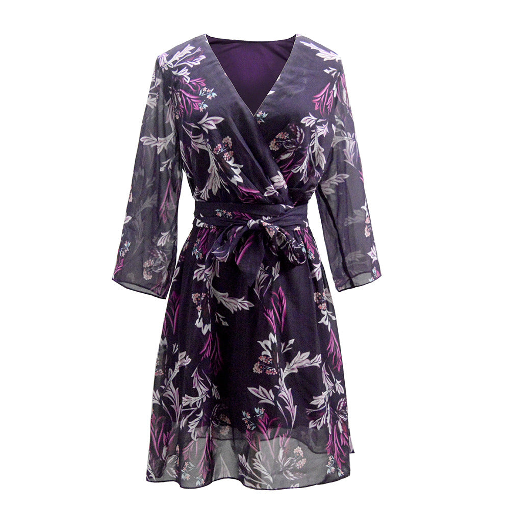 Damen Wickelkleid mit floralem Design und modischem Gürtel R&B