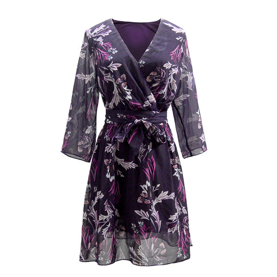 Damen Wickelkleid mit floralem Design und modischem Gürtel R&B