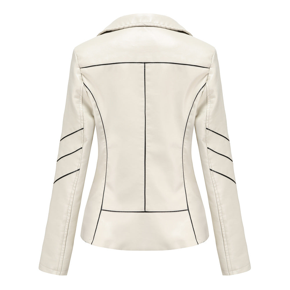 Damen nan taillierte Kunstleder-Bikerjacke mit asymmetrischem Reißverschluss und Ziernähten R&B
