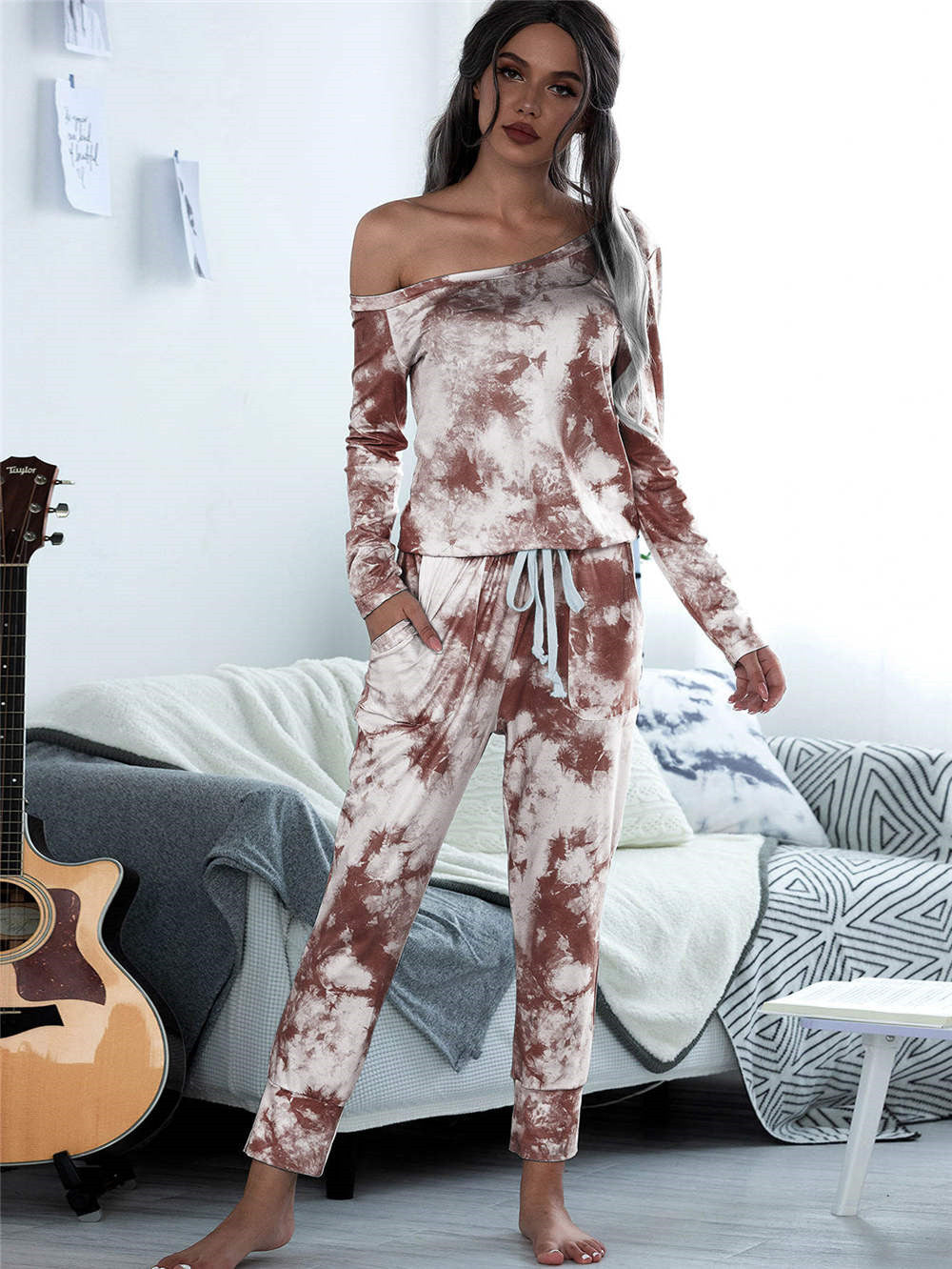 Damen lässiges Lounge-Set mit modischem Tie-Dye-Design R&B
