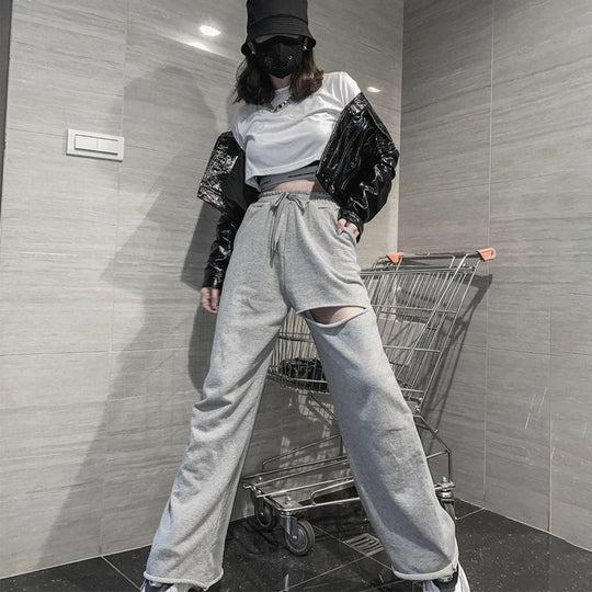 Damen Hochwertige Freizeithose mit modischen Riss-Details R&B