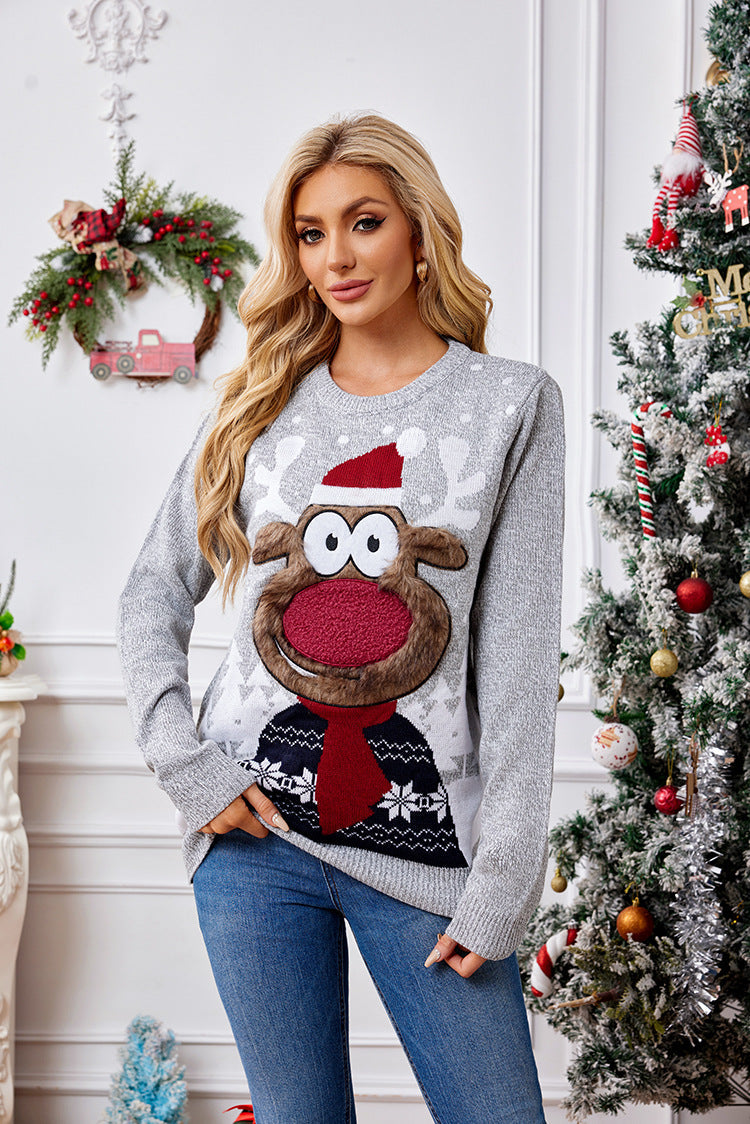 R&B | Weihnachts-Rentier-Stickerei Strickpullover