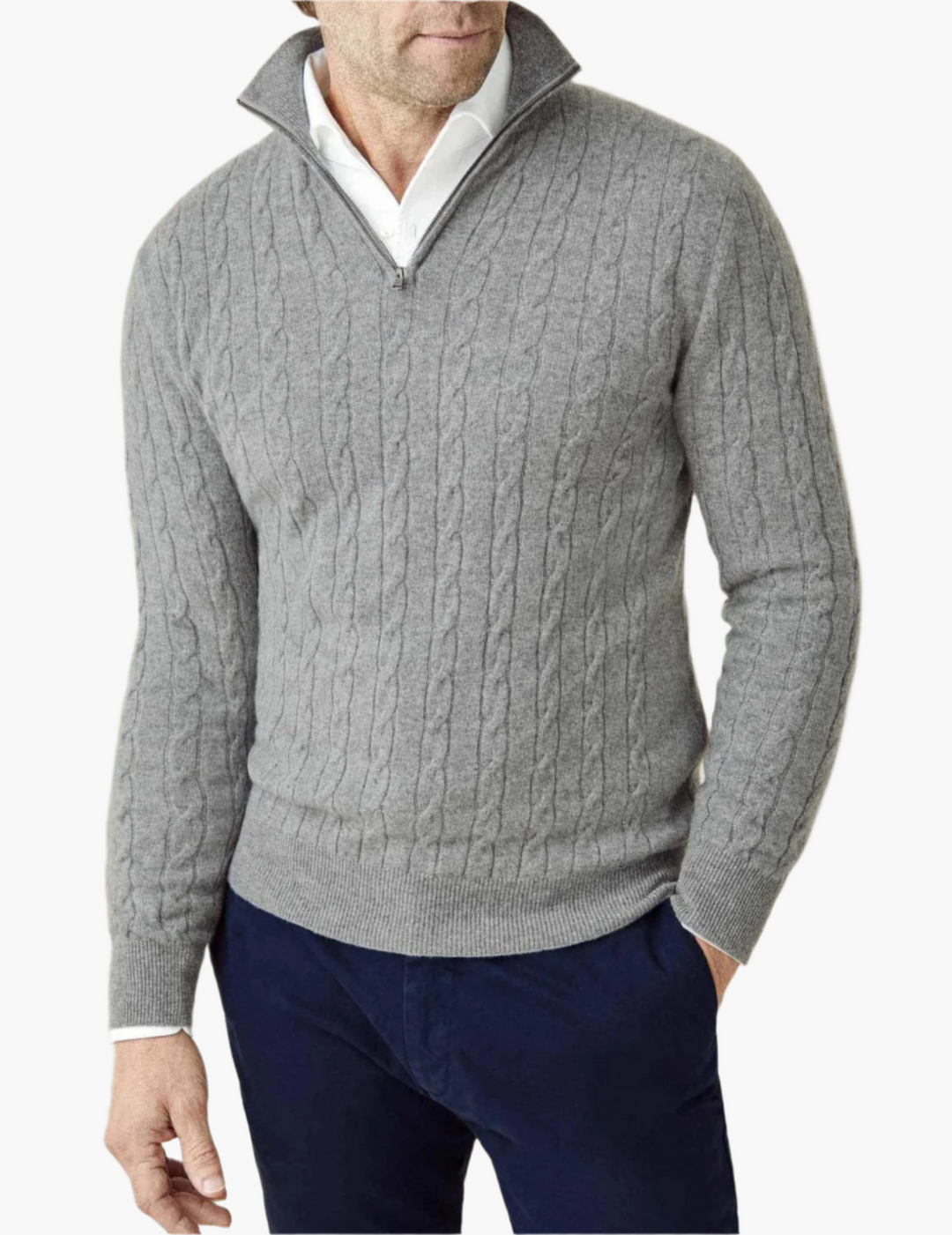 R&B | Zopfstrickpullover mit Reißverschluss - Eleganter Business & Freizeitpullover