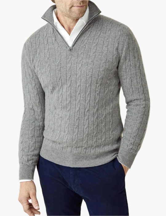 R&B | Zopfstrickpullover mit Reißverschluss - Eleganter Business & Freizeitpullover