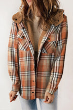 R&B | Knopf Sherpa gefütterte Kapuzen-Flanelljacke