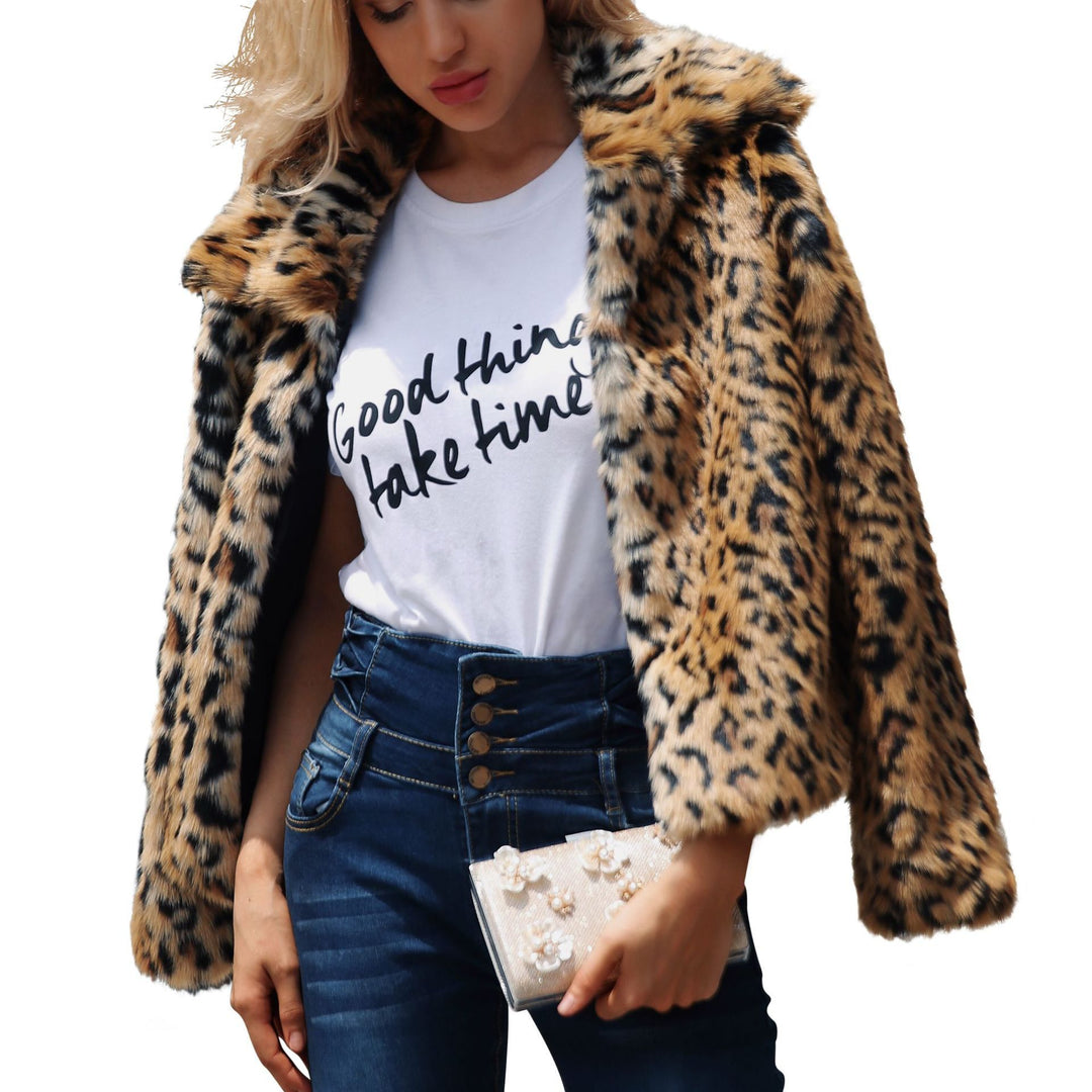 Damen Kunstfelljacke im eleganten Leopardenmuster mit modischem Schnitt R&B