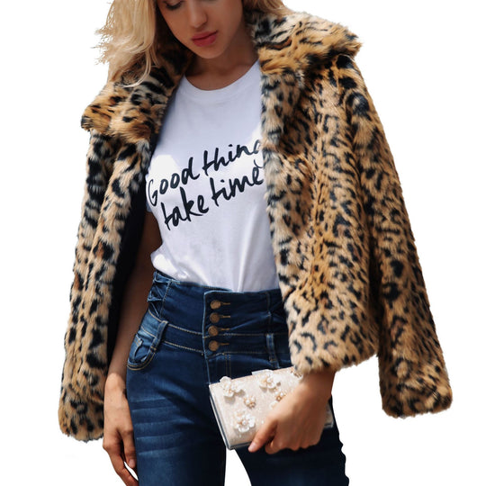 Damen Kunstfelljacke im eleganten Leopardenmuster mit modischem Schnitt R&B