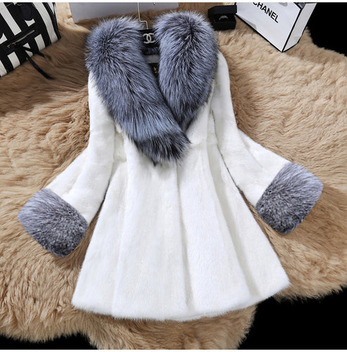 Damen Eleganter Kunstfellmantel mit luxuriösem Kragen R&B