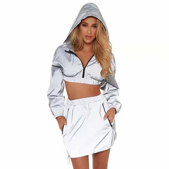 Damen sportliches cropped Outdoor-Set mit praktischen Reißverschlusstaschen R&B