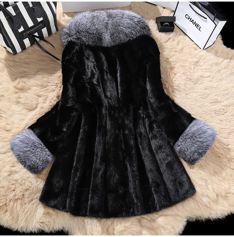 Damen Eleganter Kunstfellmantel mit luxuriösem Kragen R&B