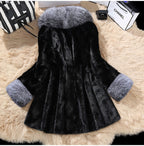 Damen Eleganter Kunstfellmantel mit luxuriösem Kragen R&B
