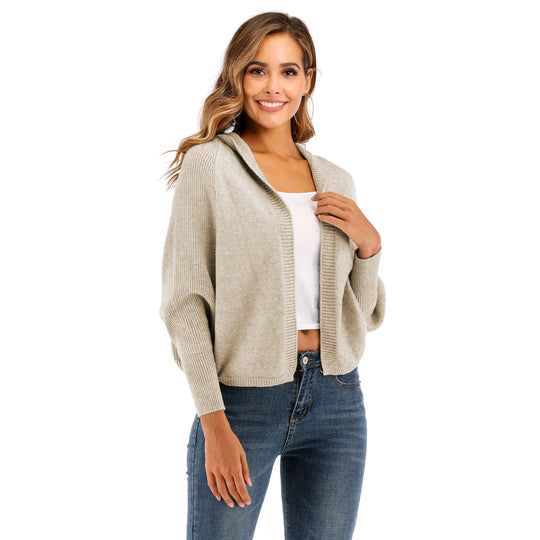 Damen lässige Strickjacke mit Kapuze und seitlichen Taschen R&B
