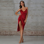 Damen Elegantes Wickelkleid mit hohem Beinschlitz und Spaghettiträgern R&B