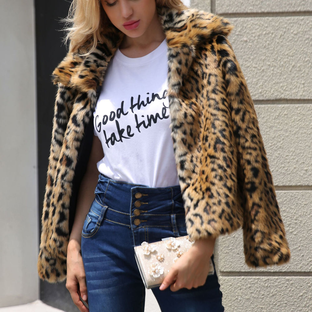 Damen Kunstfelljacke im eleganten Leopardenmuster mit modischem Schnitt R&B
