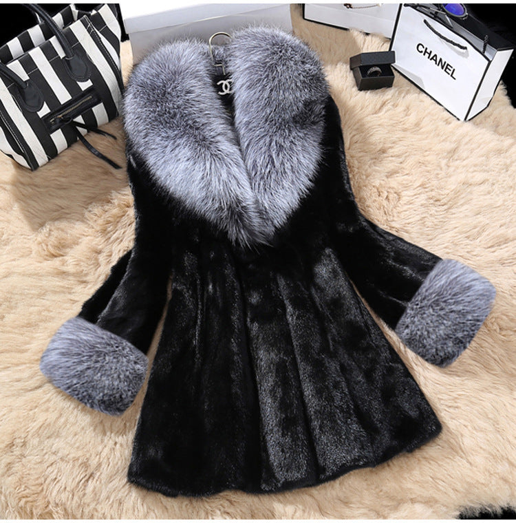 Damen Eleganter Kunstfellmantel mit luxuriösem Kragen R&B