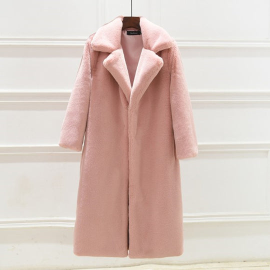 Damen Eleganter und voluminöser Kunstpelzmantel mit breitem Kragen R&B