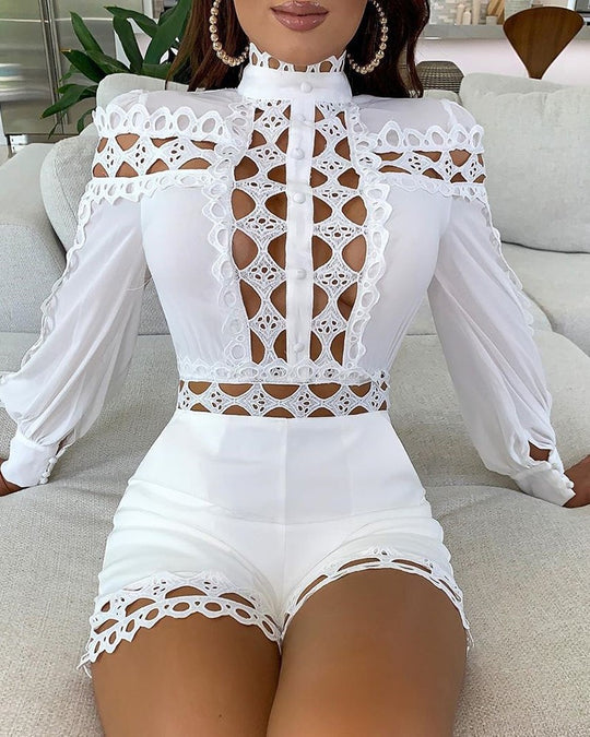 Damen Oberteil mit Cut-Outs und bezauberndem Spitzenborte R&B