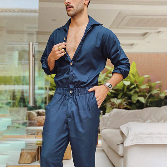 Herren Eleganter Overall mit praktischen Taschen und modischem Knopfdesign R&B