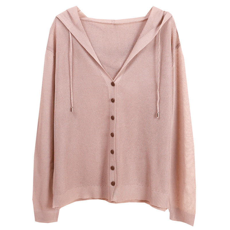 Damen Strickjacke mit Kapuze und eleganten Holzknöpfen R&B