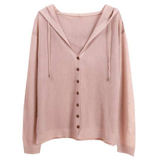Damen Strickjacke mit Kapuze und eleganten Holzknöpfen R&B