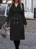 R&B | Doppelt Knopf Langarm Gürtel Trenchcoat Mit Einfarbig Für Damen Perfekt Für Den Alltag