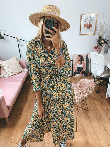 Damen Maxikleidl mit floralen Mustern und schickem Gürtel R&B