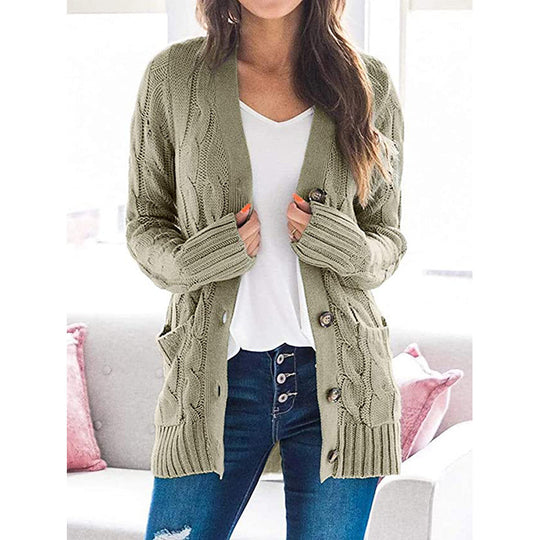 Damen Langarm-Strickjacke mit verspieltem Zopfmuster R&B