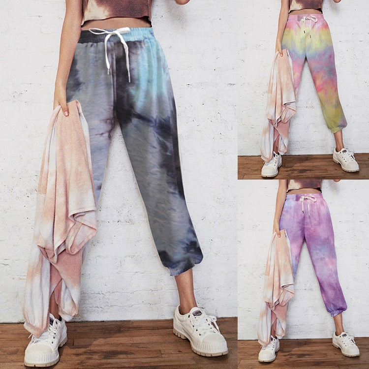 Damen lässige Tie-Dye Jogginghose mit elastischem Bund und seitlichen Taschen R&B