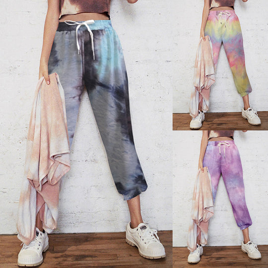 Damen lässige Tie-Dye Jogginghose mit elastischem Bund und seitlichen Taschen R&B