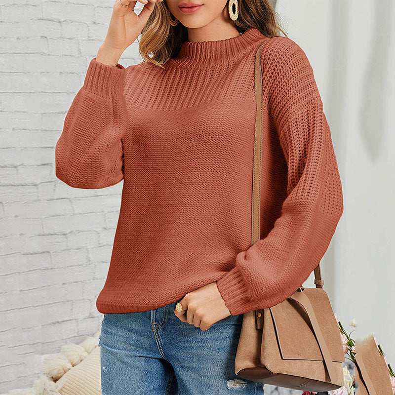 Damen kuscheliger Strickpullover mit hohem Kragen und modernen Lochdetails R&B