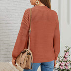 Damen kuscheliger Strickpullover mit hohem Kragen und modernen Lochdetails R&B