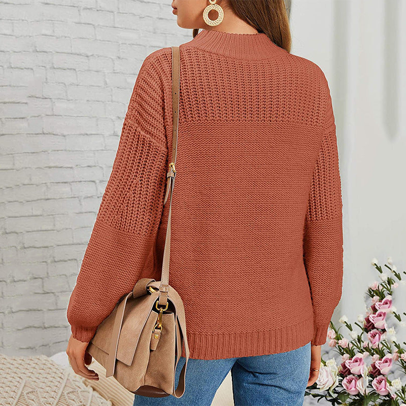 Damen kuscheliger Strickpullover mit hohem Kragen und modernen Lochdetails R&B